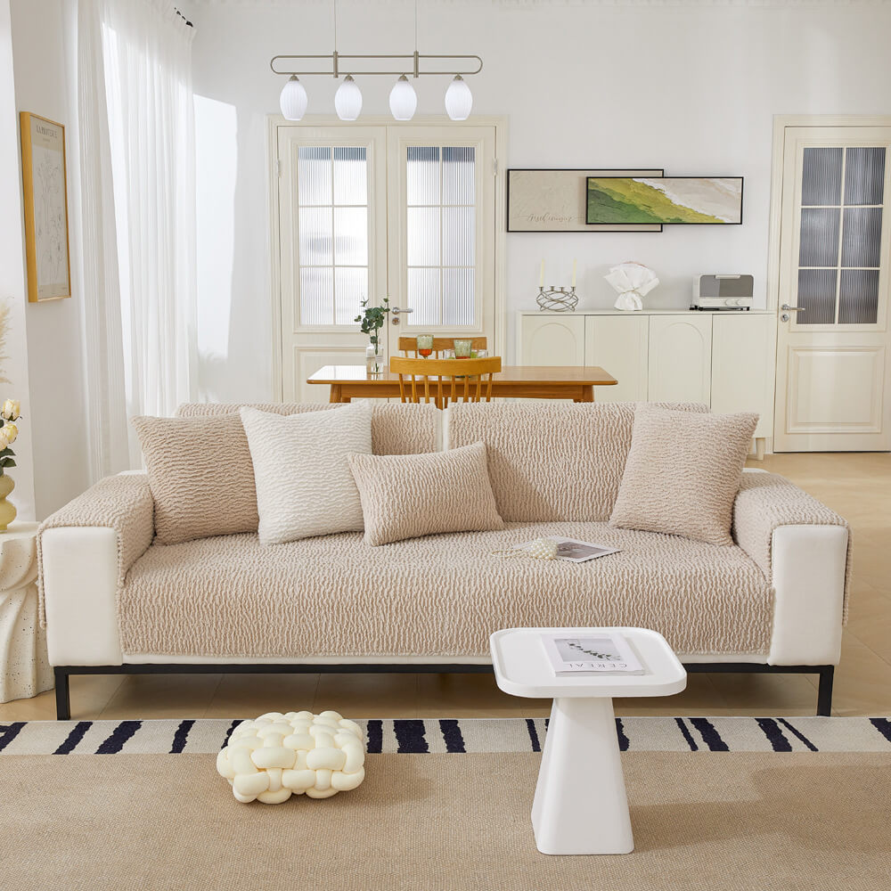 Cremefarbener Kratzfester Sofabezug aus Berberfleece