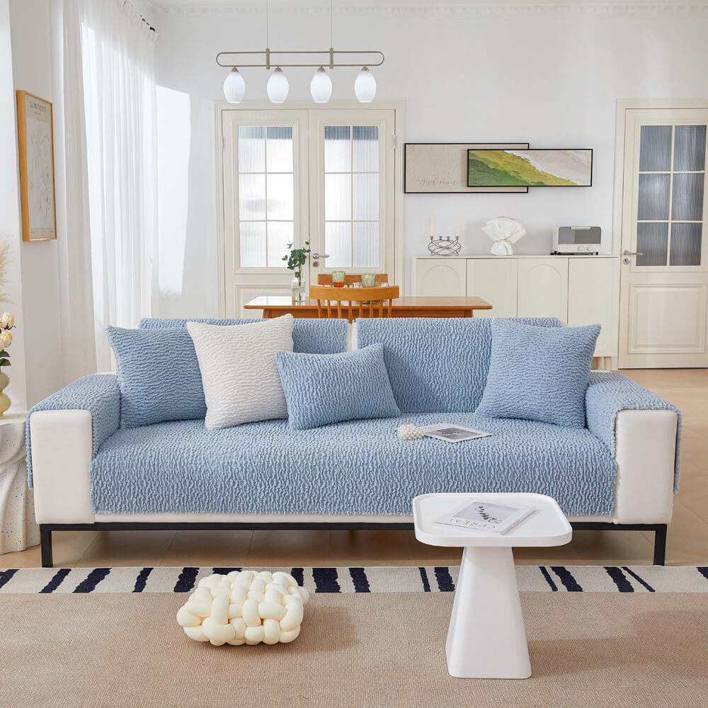 Cremefarbener Kratzfester Sofabezug aus Berberfleece