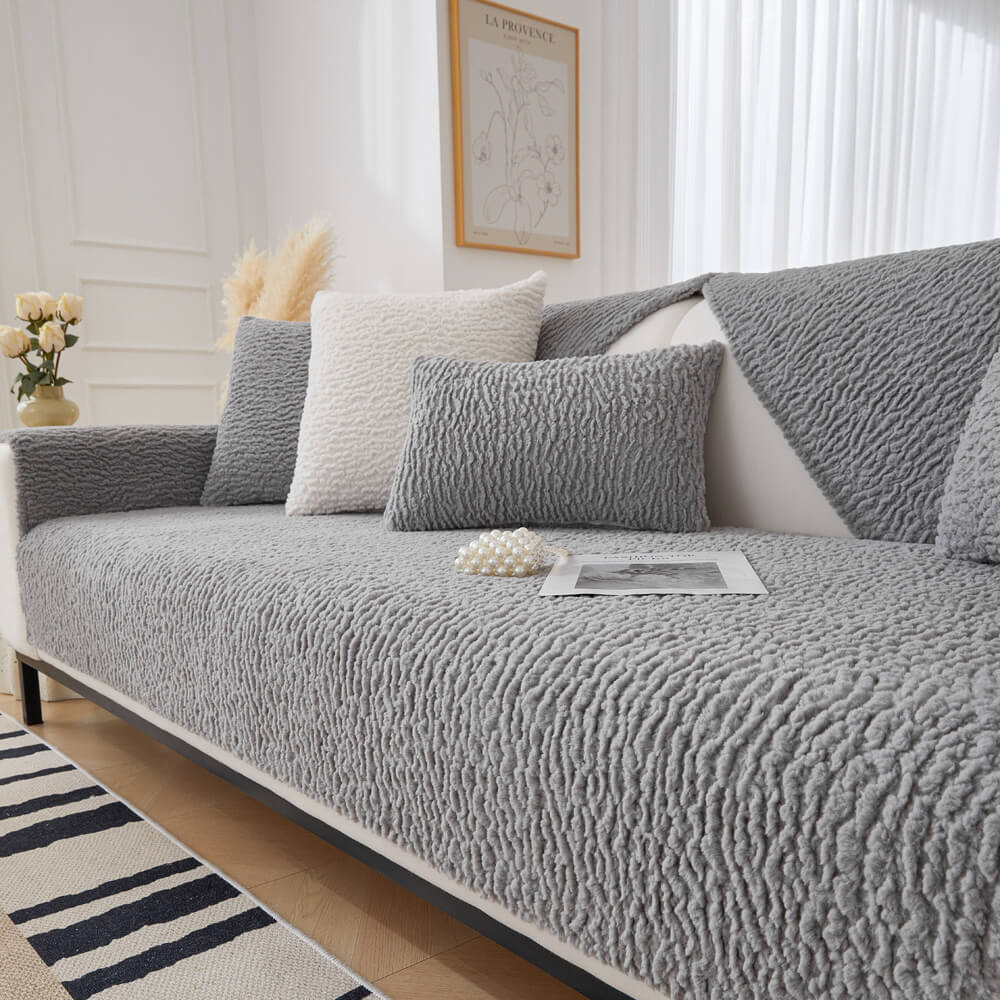 Cremefarbener Kratzfester Sofabezug aus Berberfleece