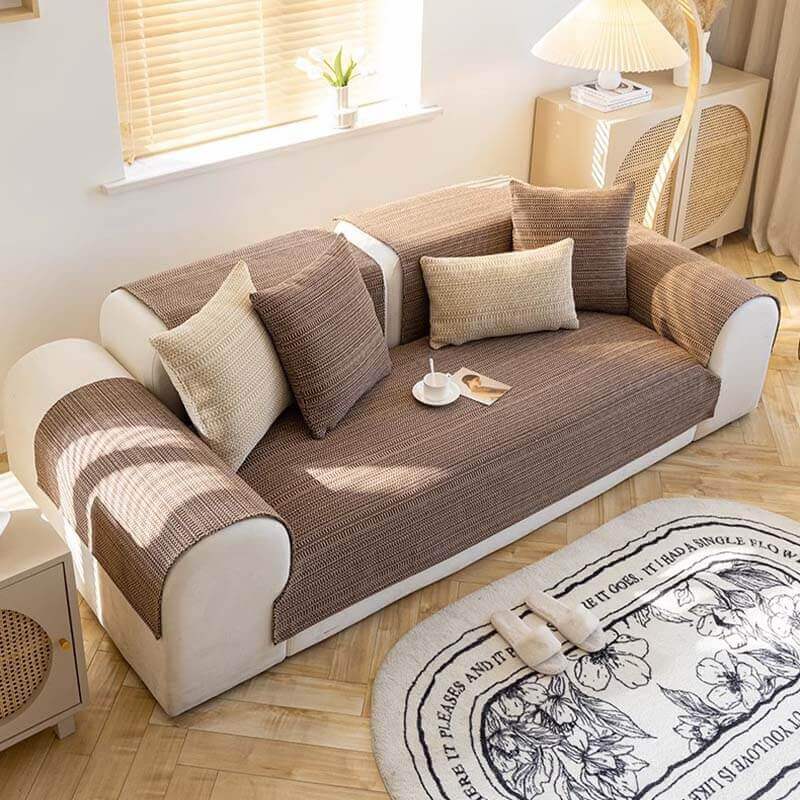 Handgewebter Kratzfester Sofabezug aus Naturleinen