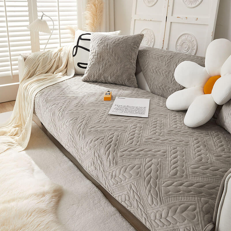 Warmer Rutschfester Sofabezug aus Kristallsamt mit Weizenstickerei