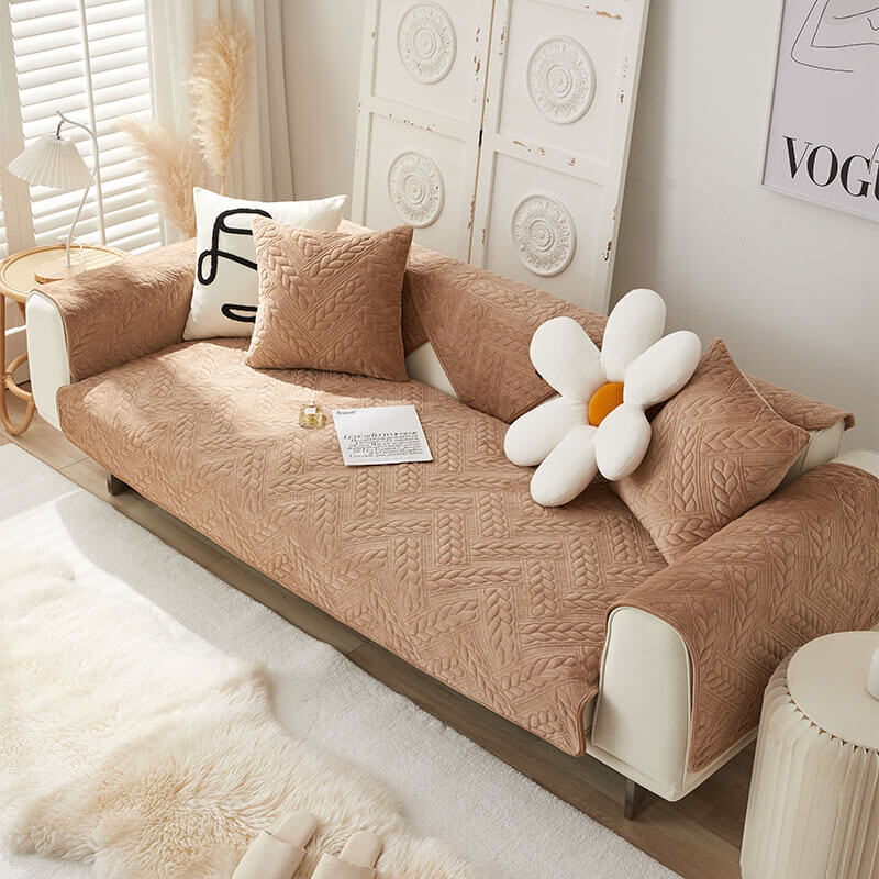 Warmer Rutschfester Sofabezug aus Kristallsamt mit Weizenstickerei