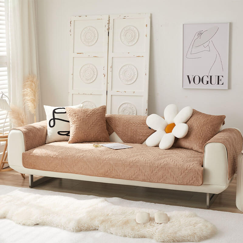 Warmer Rutschfester Sofabezug aus Kristallsamt mit Weizenstickerei