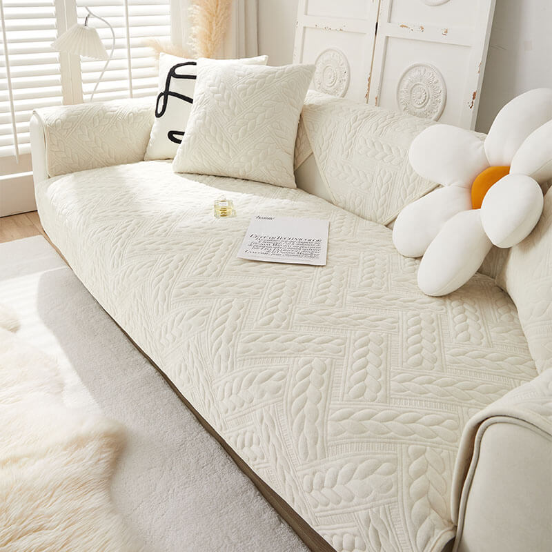 Warmer Rutschfester Sofabezug aus Kristallsamt mit Weizenstickerei