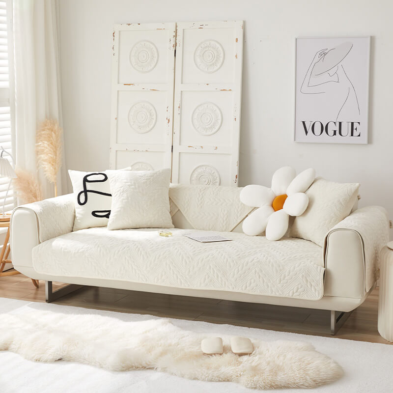 Warmer Rutschfester Sofabezug aus Kristallsamt mit Weizenstickerei