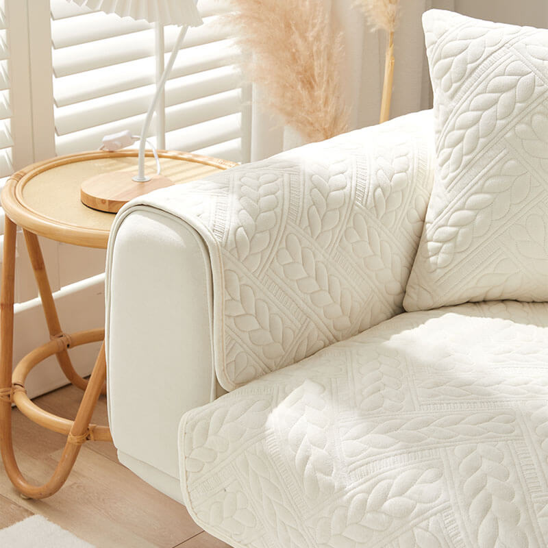 Warmer Rutschfester Sofabezug aus Kristallsamt mit Weizenstickerei