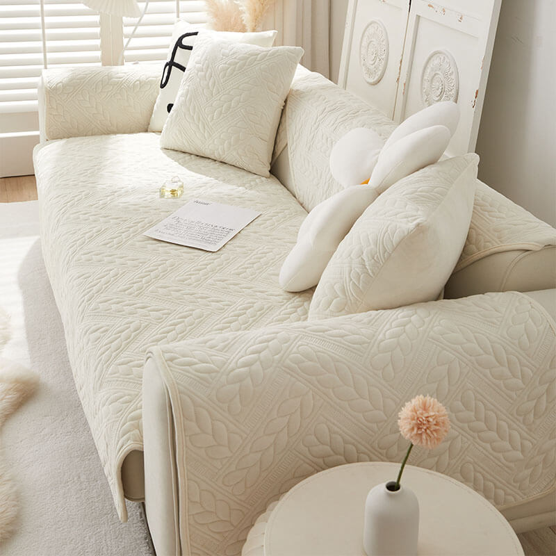 Warmer Rutschfester Sofabezug aus Kristallsamt mit Weizenstickerei