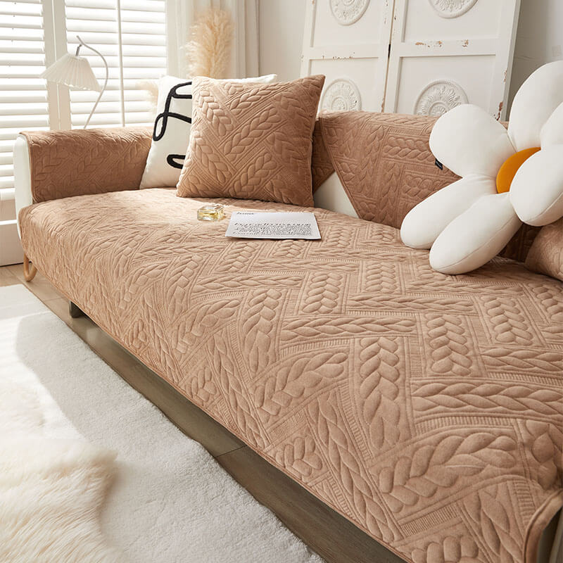 Warmer Rutschfester Sofabezug aus Kristallsamt mit Weizenstickerei