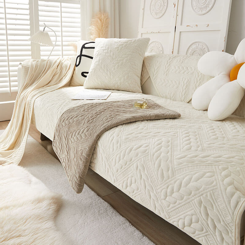 Warmer Rutschfester Sofabezug aus Kristallsamt mit Weizenstickerei