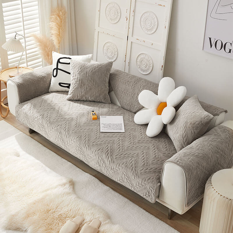 Warmer Rutschfester Sofabezug aus Kristallsamt mit Weizenstickerei