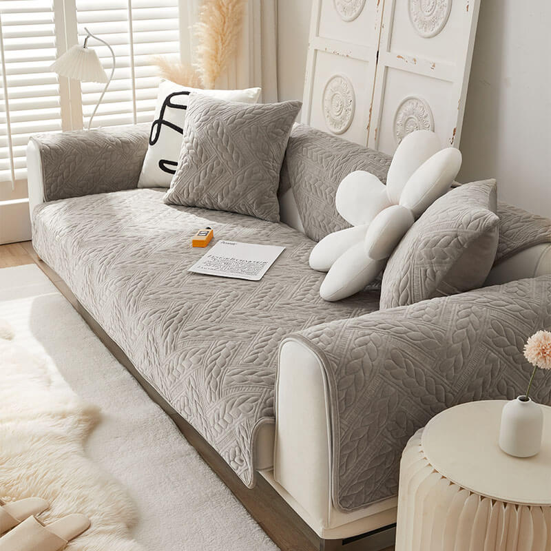 Warmer Rutschfester Sofabezug aus Kristallsamt mit Weizenstickerei