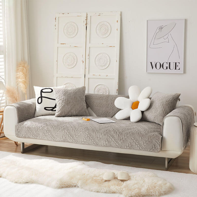 Warmer Rutschfester Sofabezug aus Kristallsamt mit Weizenstickerei