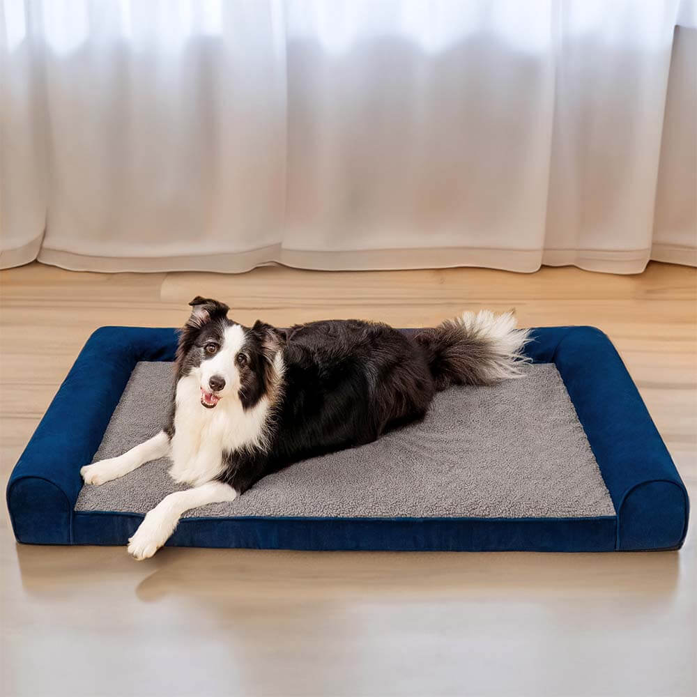 Orthopädisches Hundebett mit vollständiger Stützfunktion aus Kunstfleece und Wildleder