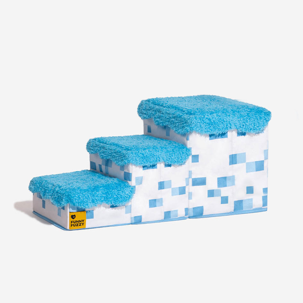 Retro-Pixel Handgefertigte Faltbare Haustiertreppe mit Stauraum - Klotziges Pfotenspiel