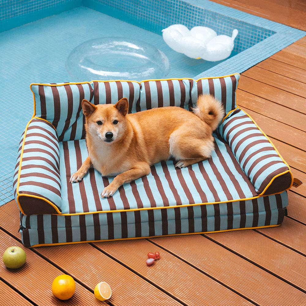Modisches Gestreiftes Wasserabweisendes Faltbares Hundesofabett - Sunny Siesta