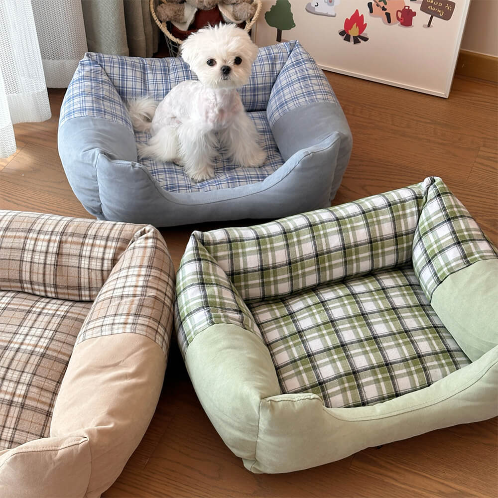 Orthopädisches Rutschfestes Waschbares Hunde- und Katzenbett aus Plüsch im Gingham-Stil