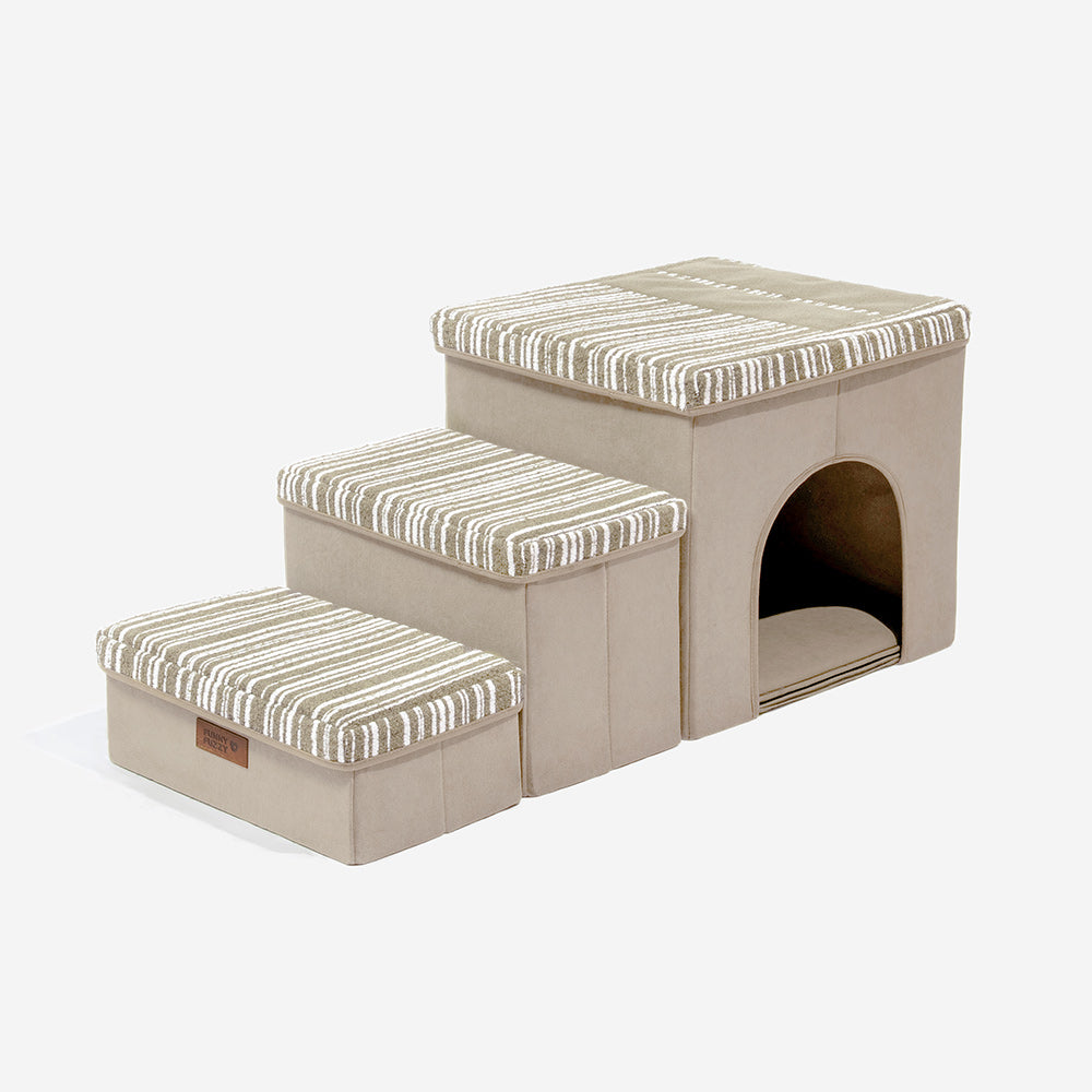 Klappbare Hundetreppe mit Stauraum und Wohnung - Funnyfuzzy SnugNest