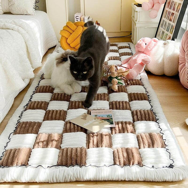 Cremefarbener Großer Karierter Quadratischer Flauschiger Sofabezug