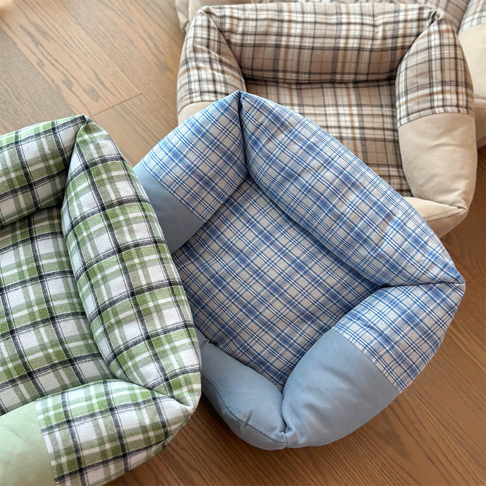 Orthopädisches Rutschfestes Waschbares Hunde- und Katzenbett aus Plüsch im Gingham-Stil