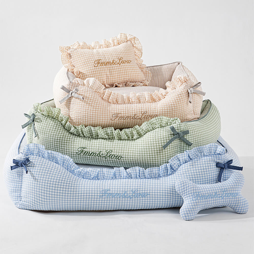 Weicher Gingham waschbarer Hund- und Katzen-Sofabett mit Kissen