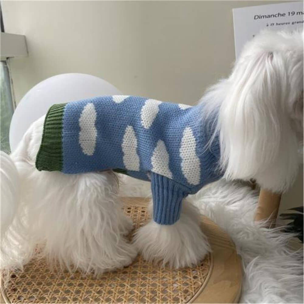 Warmer Rollkragenpullover für Hunde mit Himmelwolken-Motiv Passende Socken für Hunde und Besitzer