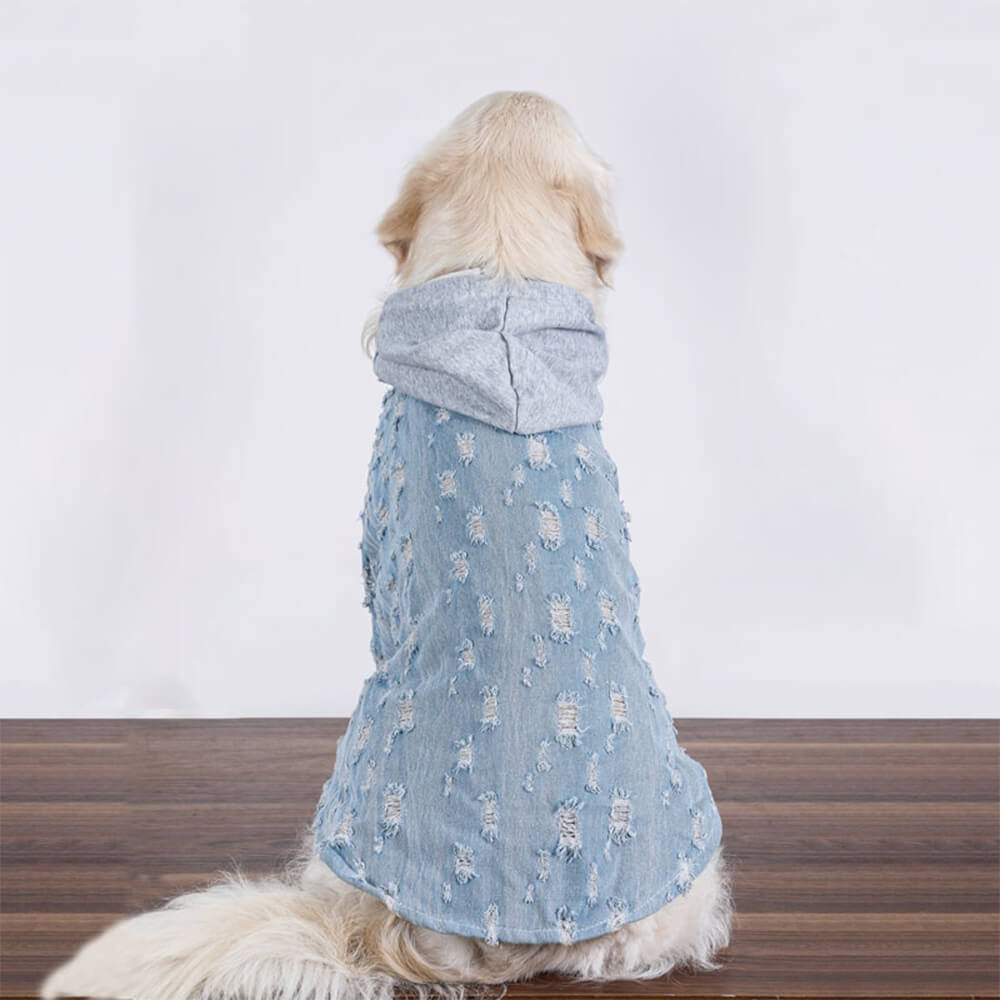 Hübsche zerrissene Denim Hund Hoodie Jacke Shirt Kleidung