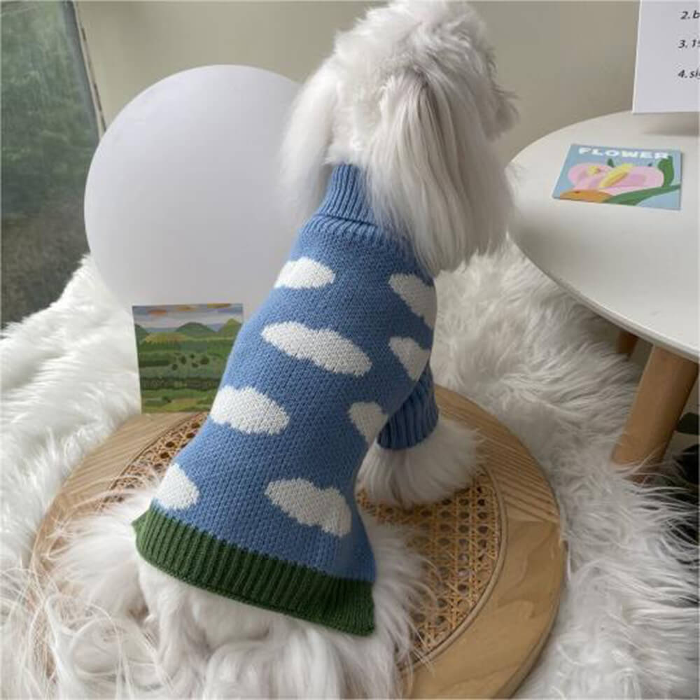 Warmer Rollkragenpullover für Hunde mit Himmelwolken-Motiv Passende Socken für Hunde und Besitzer