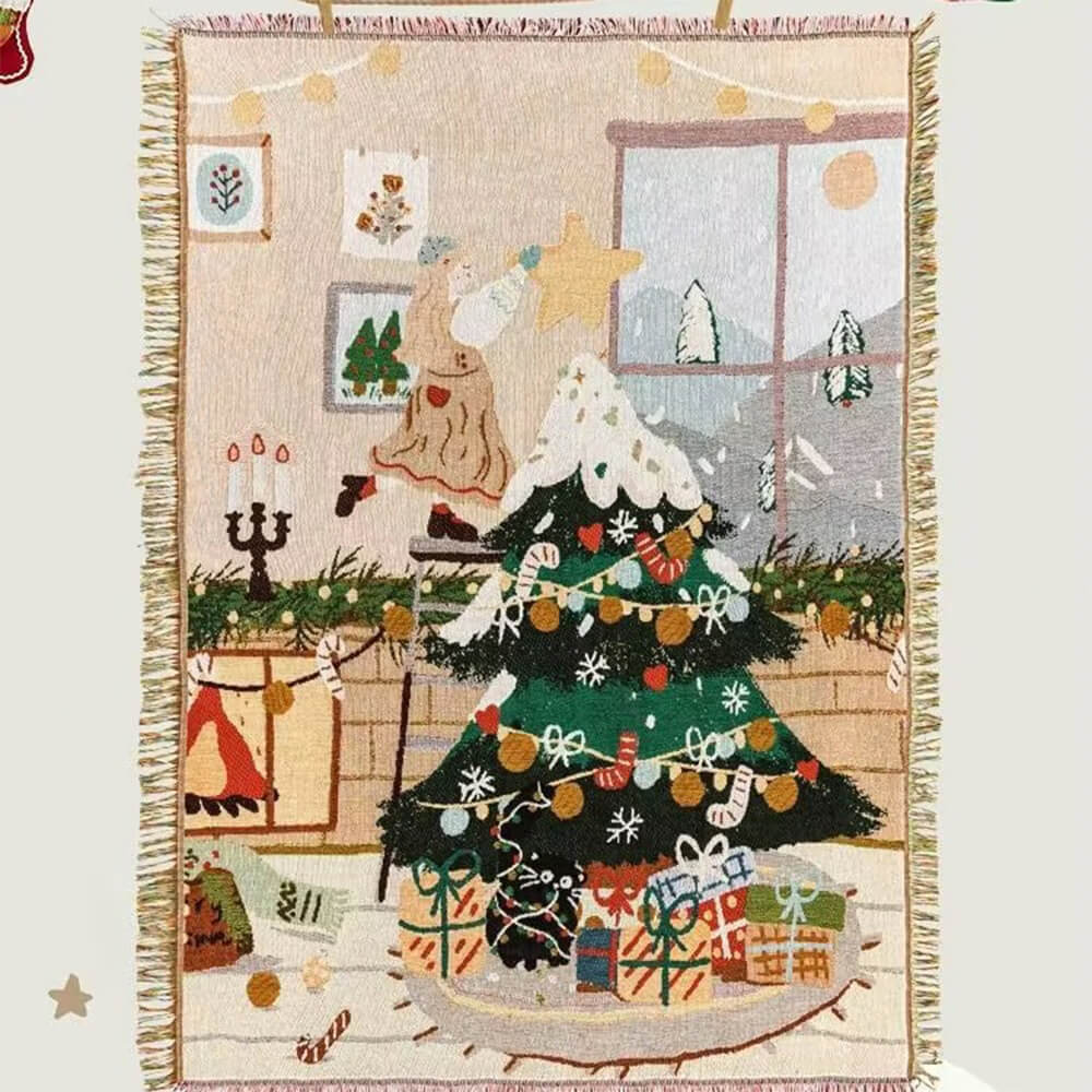 Weicher dekorativer Sofabezug aus Jacquard-Strick mit Weihnachtsmotiv