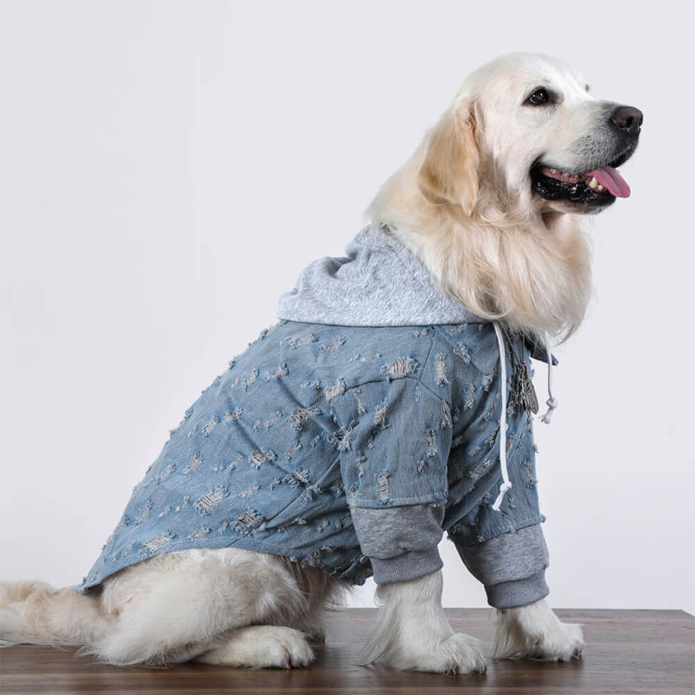 Hübsche zerrissene Denim Hund Hoodie Jacke Shirt Kleidung