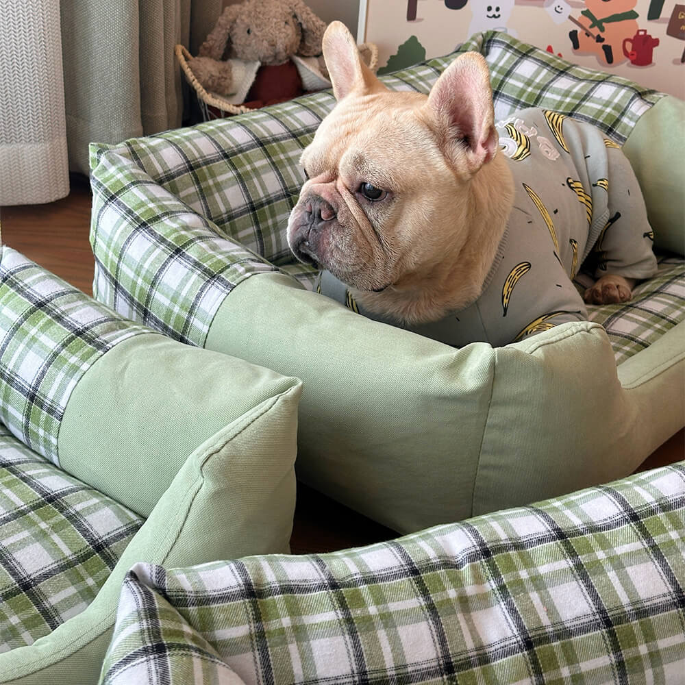 Orthopädisches Rutschfestes Waschbares Hunde- und Katzenbett aus Plüsch im Gingham-Stil