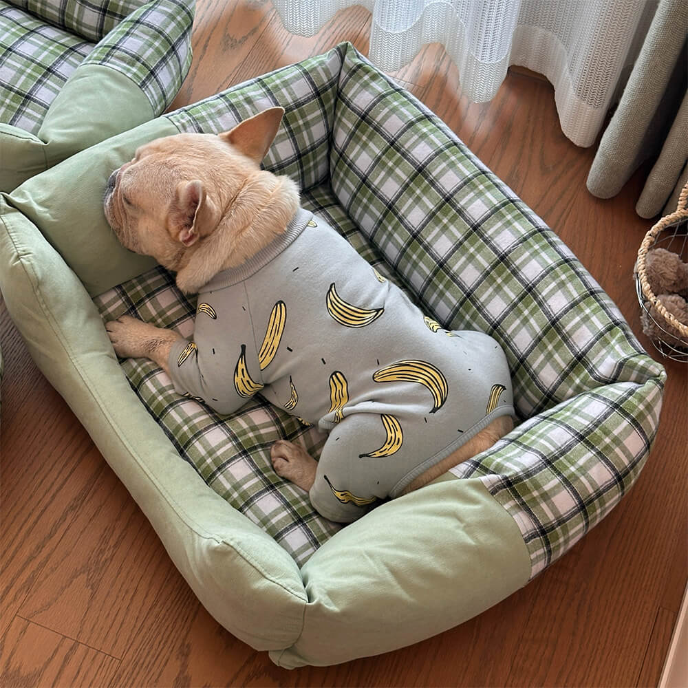 Orthopädisches Rutschfestes Waschbares Hunde- und Katzenbett aus Plüsch im Gingham-Stil