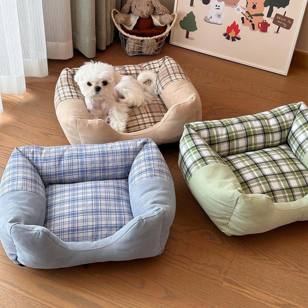 Orthopädisches Rutschfestes Waschbares Hunde- und Katzenbett aus Plüsch im Gingham-Stil