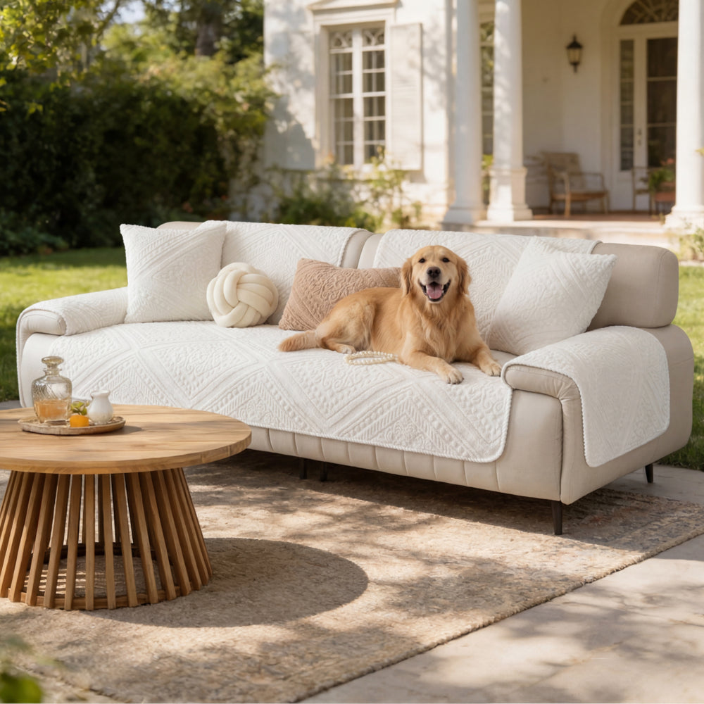 Ganzjahres-Nordic-Style-gestepptes Plüsch Outdoor Sofaüberwurf mit rutschfestem Boden