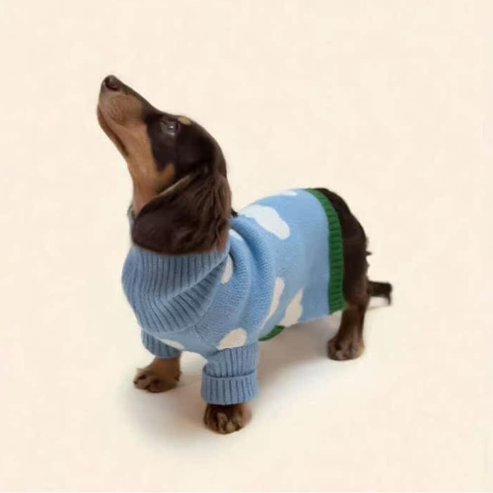 Warmer Rollkragenpullover für Hunde mit Himmelwolken-Motiv Passende Socken für Hunde und Besitzer