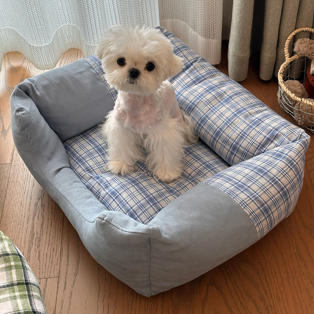 Gingham Leisure Abnehmbares Verdicktes Hundebett & Katzenbett mit Seitenpolster