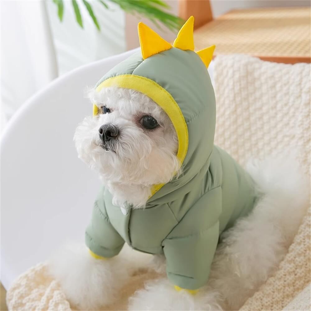 Hundejacke mit Dinosaurier-Kapuze – lustige und gemütliche Winterkleidung