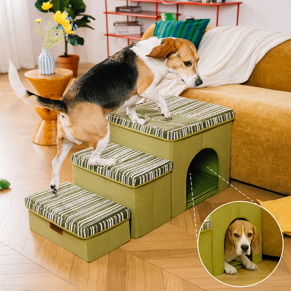 Klappbare Hundetreppe mit Stauraum und Wohnung - Funnyfuzzy SnugNest
