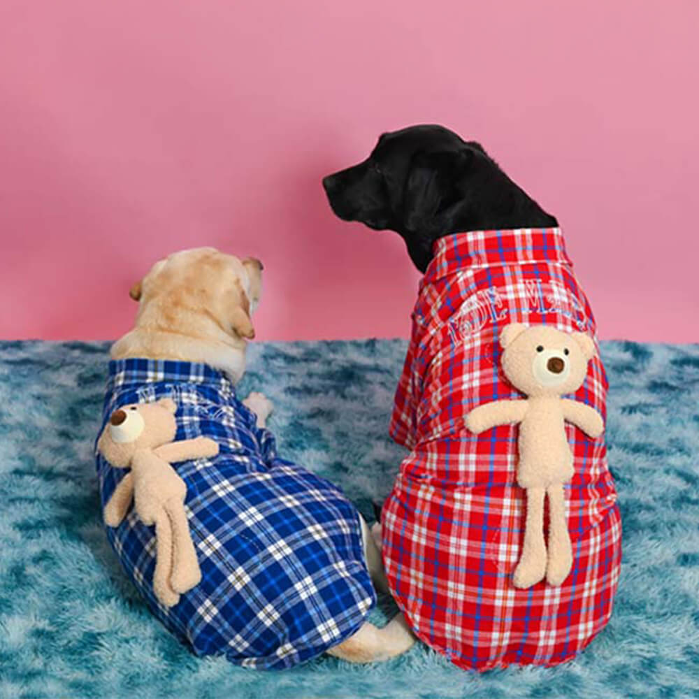 Travel Vintage Plaid Bear Doll Hunde Poloshirt