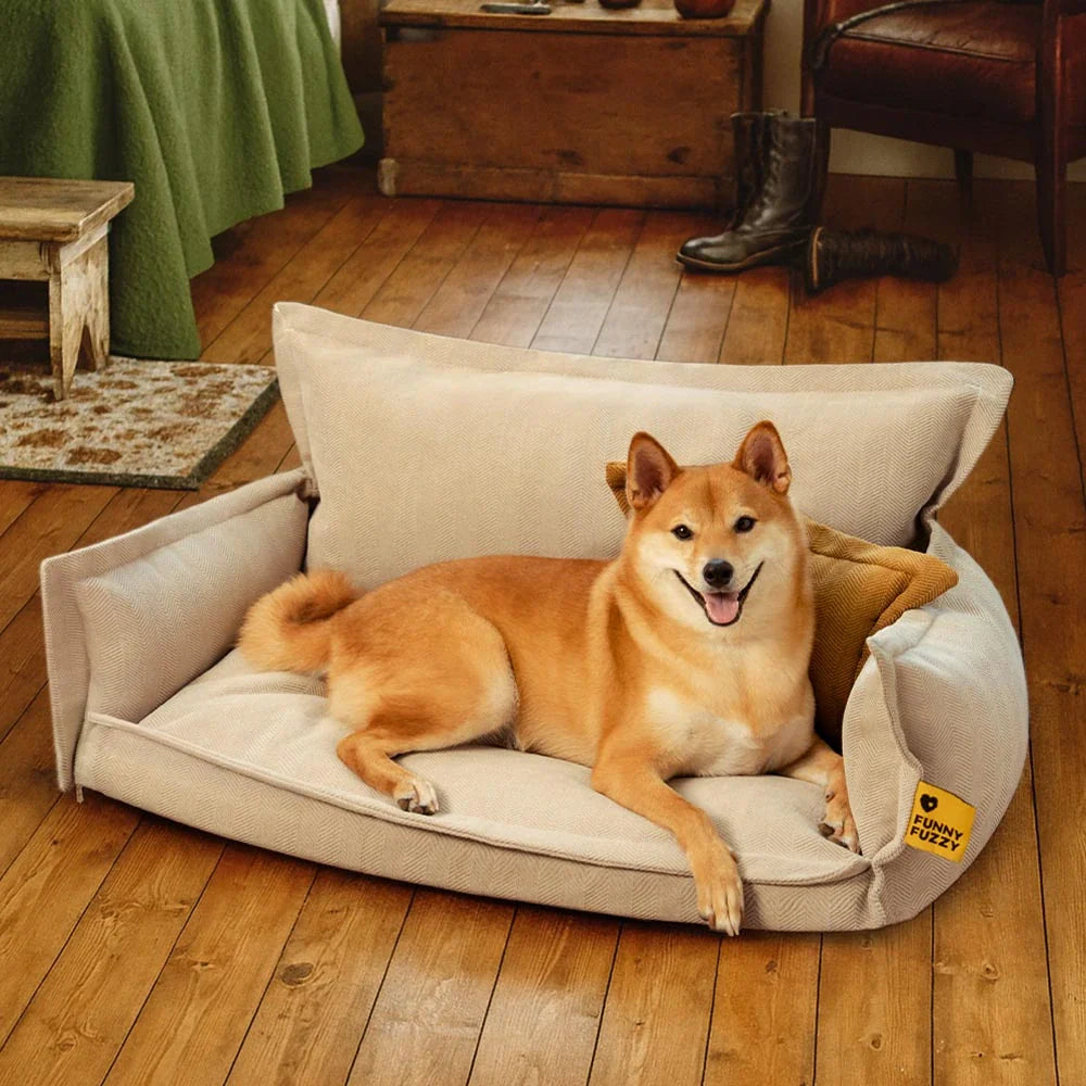 Allwetter Hundebett aus Chenille – Orthopädisch Abnehmbar & Mit Kissen