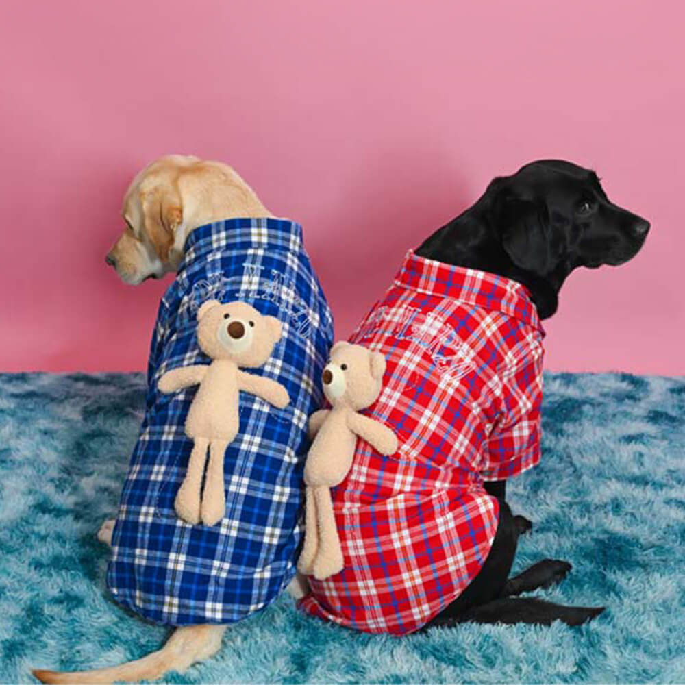 Travel Vintage Plaid Bear Doll Hunde Poloshirt