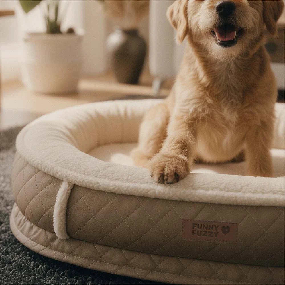 Deluxe Kunstleder & Plüsch Abnehmbares Orthopädisches Donut Hundebett - WarmNest