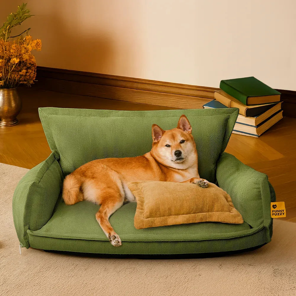 Allwetter Hundebett aus Chenille – Orthopädisch Abnehmbar & Mit Kissen