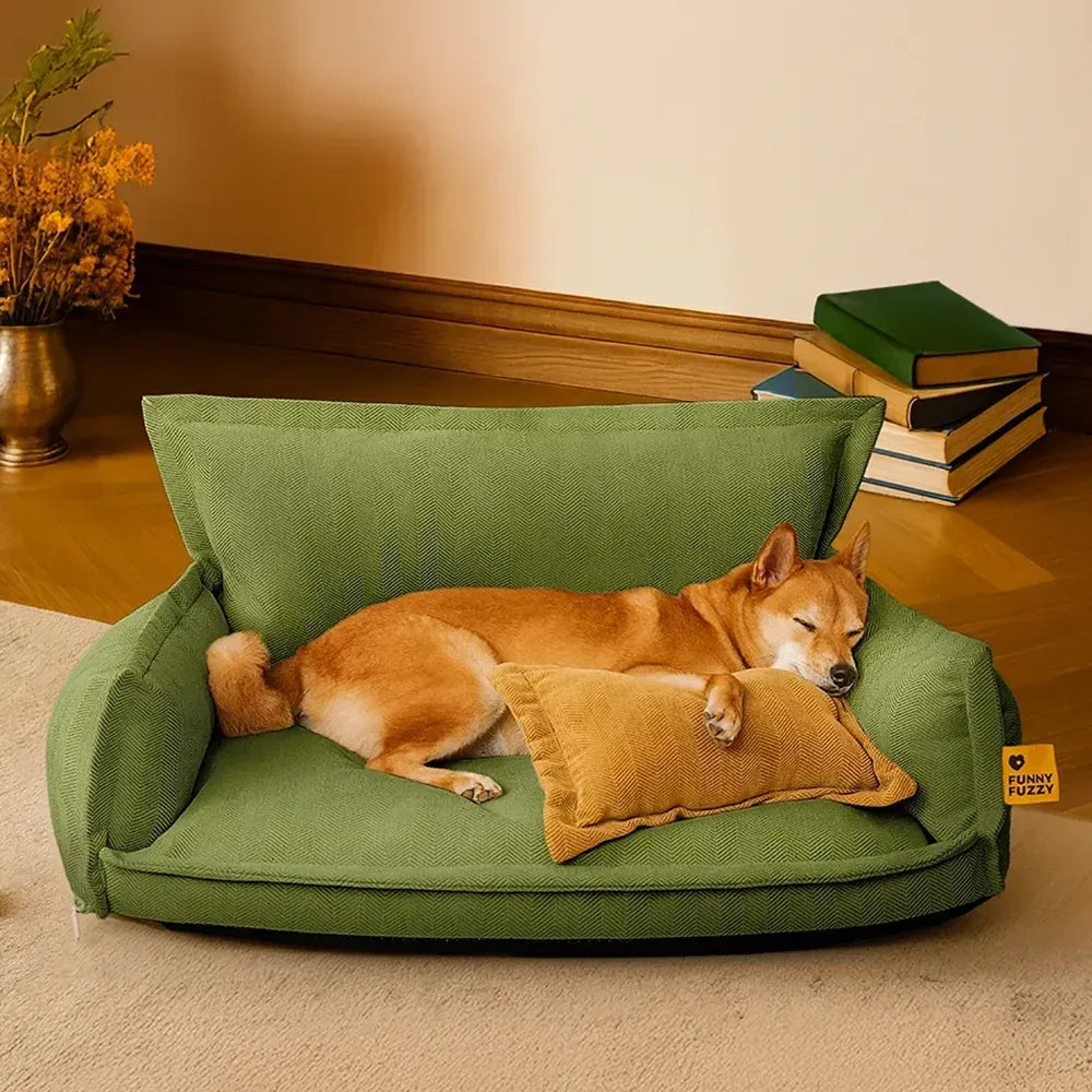 Allwetter Hundebett aus Chenille – Orthopädisch Abnehmbar & Mit Kissen