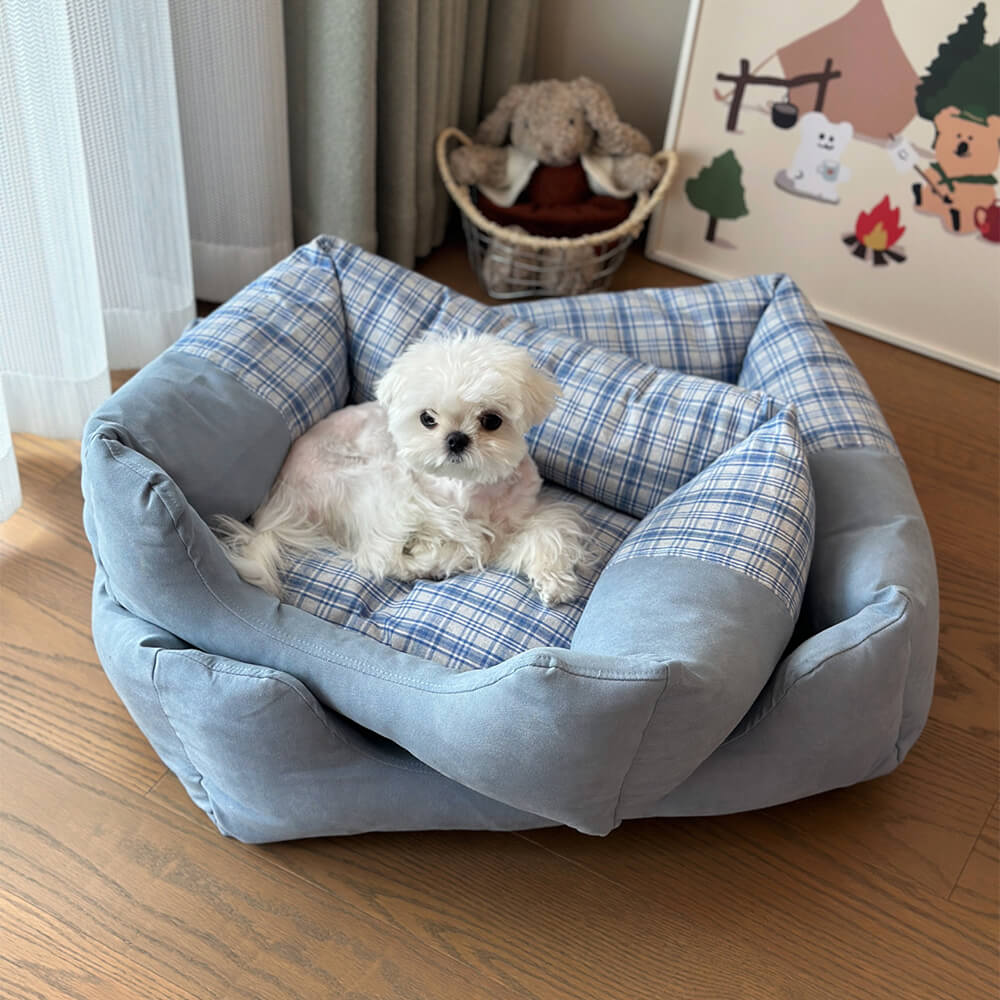 Orthopädisches Rutschfestes Waschbares Hunde- und Katzenbett aus Plüsch im Gingham-Stil