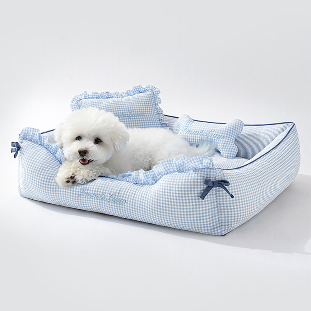Weicher Gingham waschbarer Hund- und Katzen-Sofabett mit Kissen