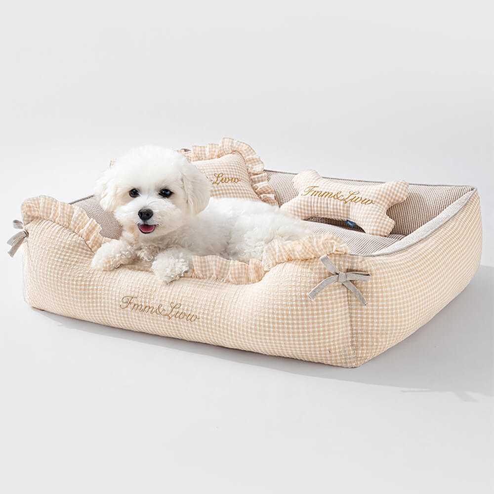 Weicher Gingham waschbarer Hund- und Katzen-Sofabett mit Kissen