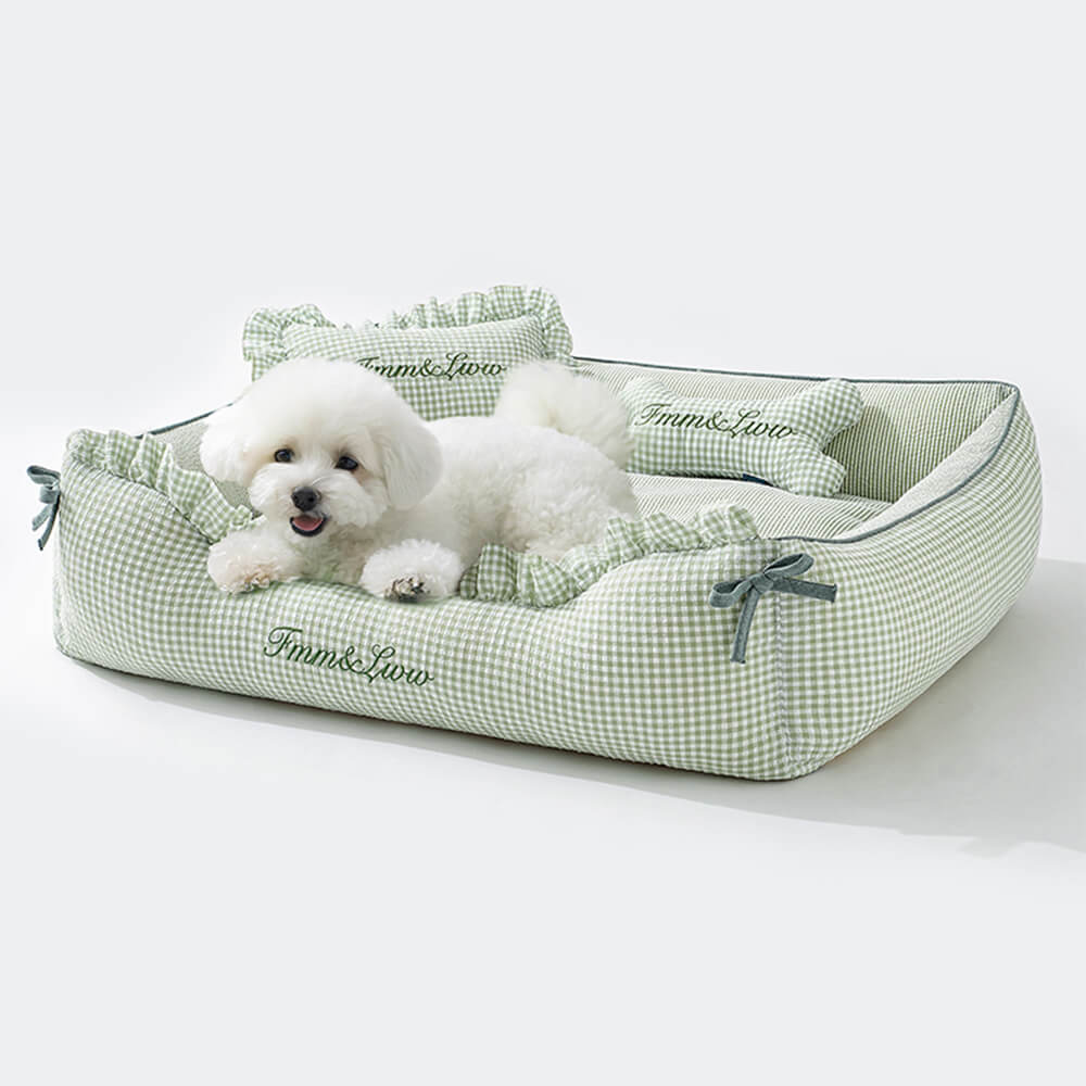 Weicher Gingham waschbarer Hund- und Katzen-Sofabett mit Kissen