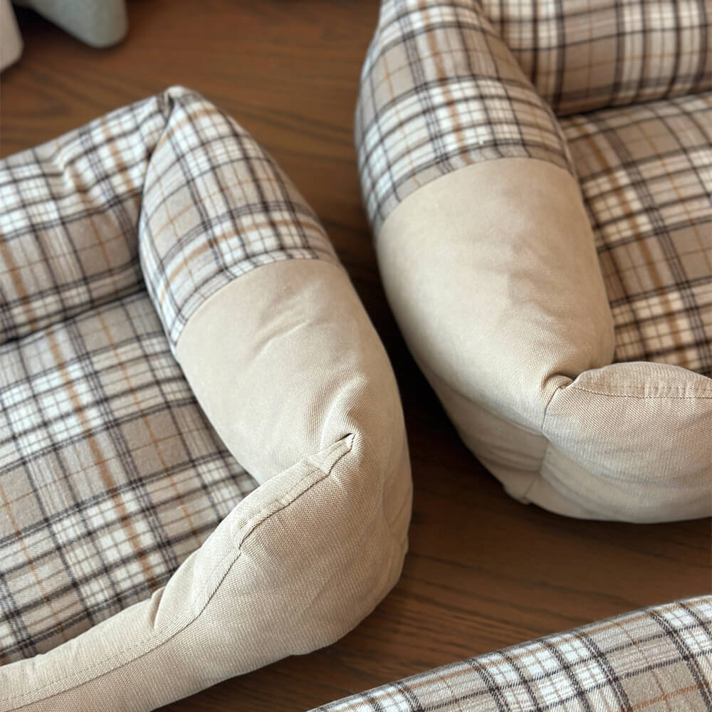 Orthopädisches Rutschfestes Waschbares Hunde- und Katzenbett aus Plüsch im Gingham-Stil