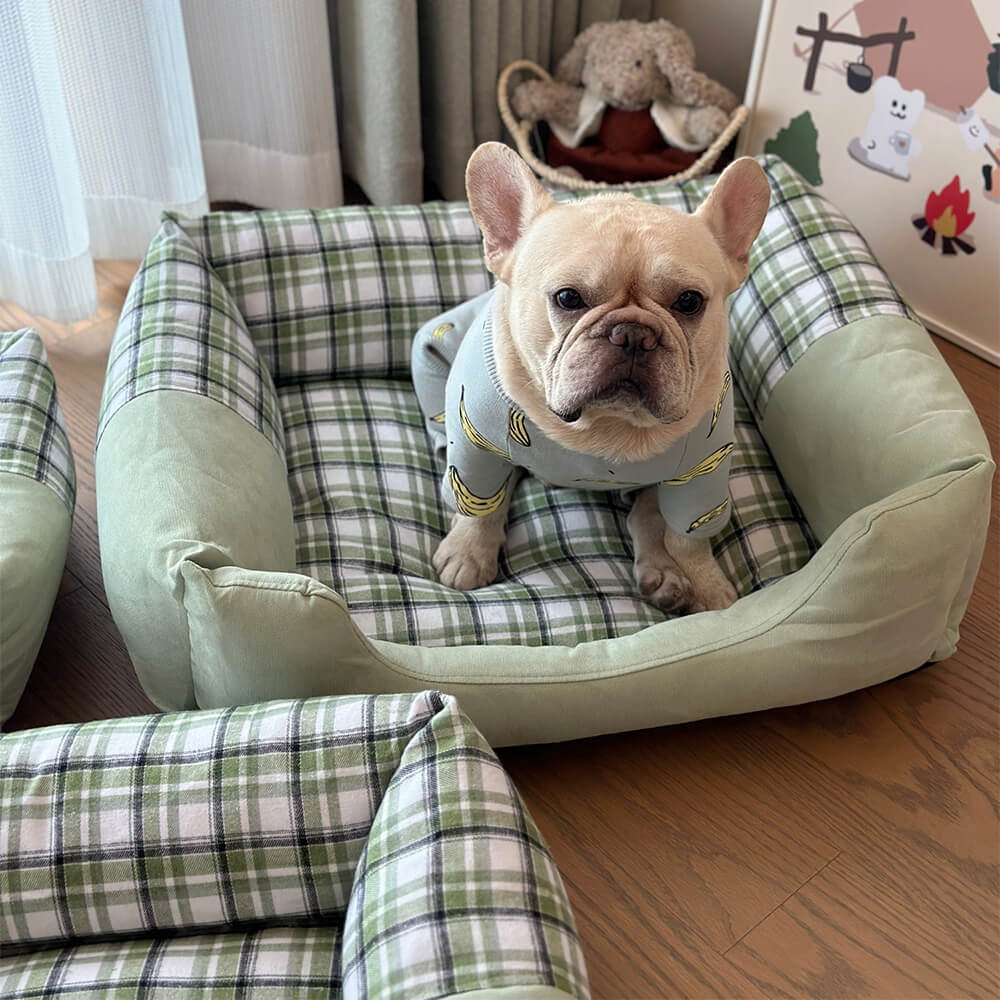 Orthopädisches Rutschfestes Waschbares Hunde- und Katzenbett aus Plüsch im Gingham-Stil