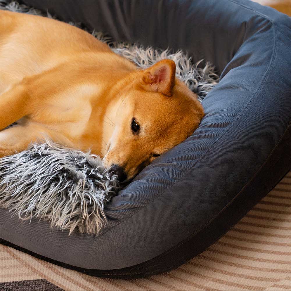 Großes Waschbares Flauschiges Gemütliches Nackenkissen für Hundeschlafsofa Denim-Cowboy